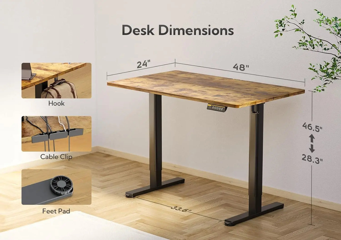 Electric Standing Desk, Adjustable Height Stand up Desk, 48x24 Inches Sit Stand Home Office Desk with Splice Board, Black Frame