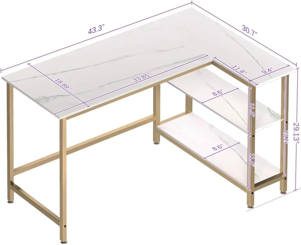 L-shaped computer desk - a home office desk with shelves, a gaming desk corner table, used for work, writing, and study