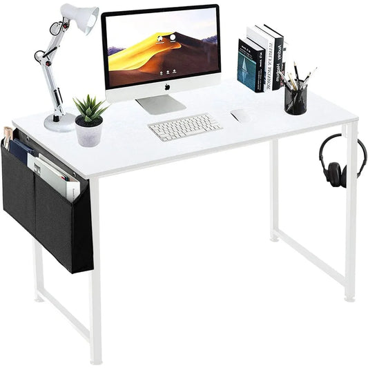 47 inch White Office Computer Desk - Modern Simple Student Study Table for Home Office Bedroom Writing Desk