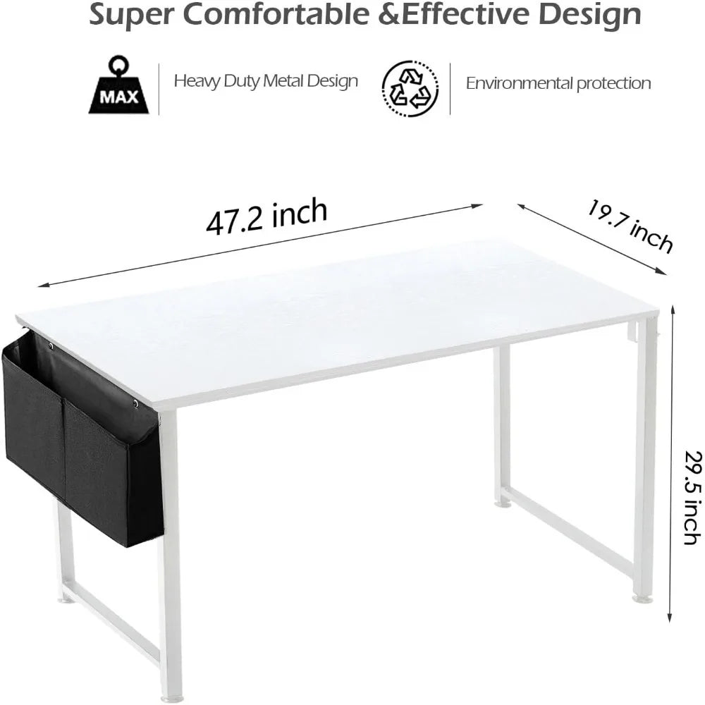 47 inch White Office Computer Desk - Modern Simple Student Study Table for Home Office Bedroom Writing Desk