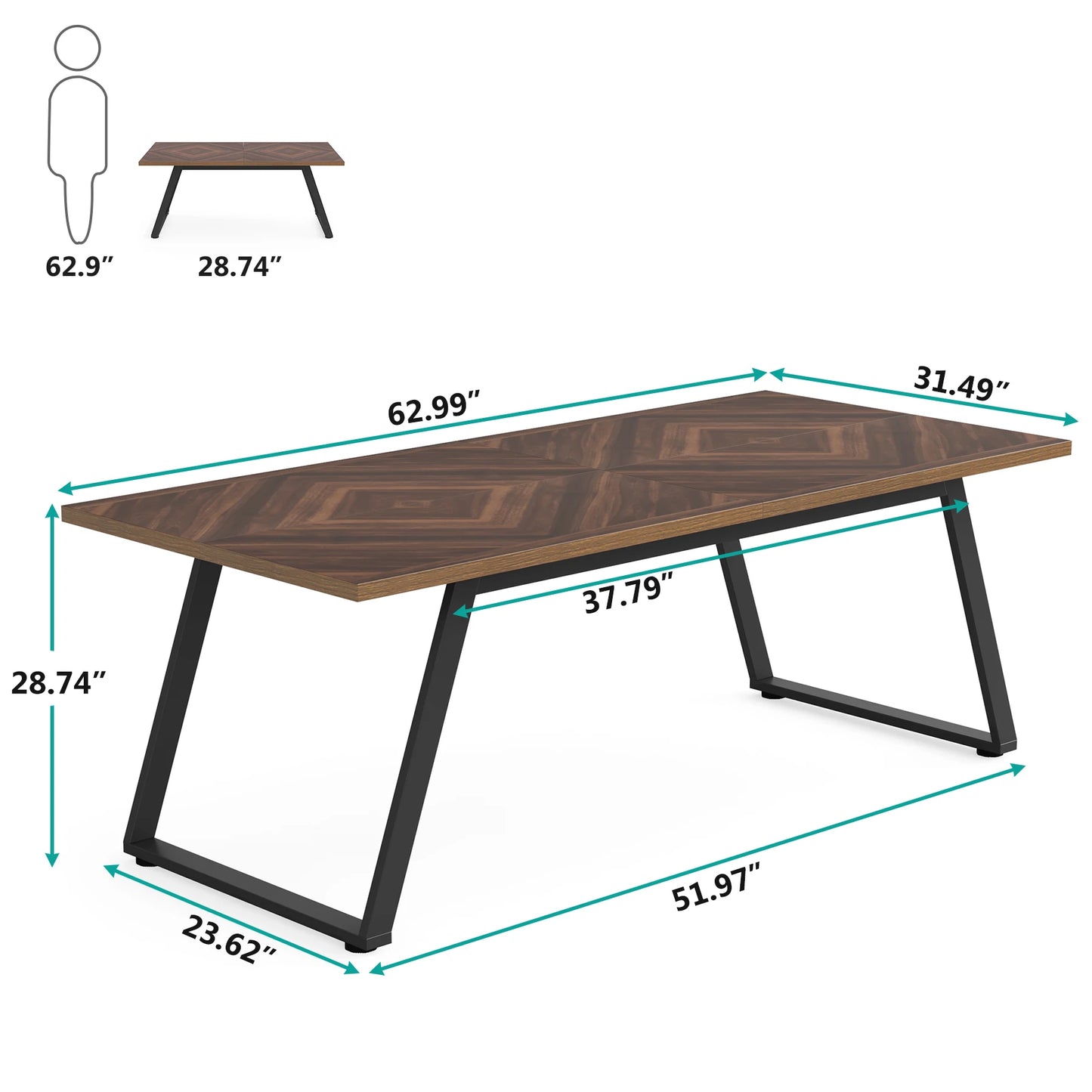 63 Inch Executive Office Desk, Large Computer Desk with Thickened Frame, Modern Study Writing Table Workstation Desk