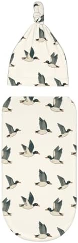 Muishi Cartoon Mallard Duck Flying Swaddle Blanket and Hat Set