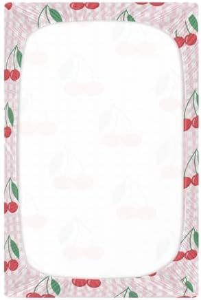 KICPOAY Red Cherry Checkered Crib Sheets Stretchy Playard Sheets for Baby Toddler