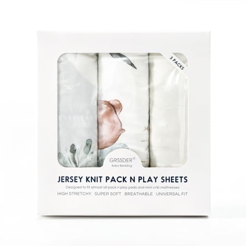 GRSSDER 3-Pack Stretchy Ultra Soft Crib Sheets with Bear and Wolf Print