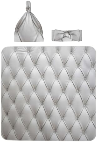 White Leather Baby Swaddle Blanket with Headband and Beanie Set