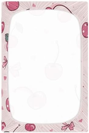 Pink Cherry Bow and Heart Crib Sheets for Baby Toddler