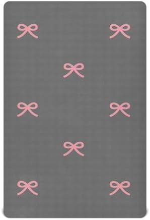 KICPOAY Fitted Crib Sheets with Grey Checkered and Pink Bows
