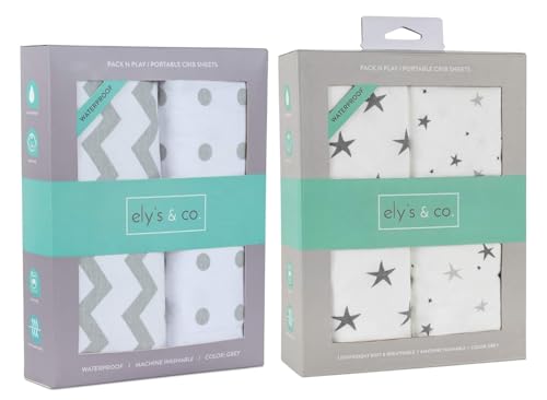 Elys Co Waterproof Pack n Play Sheet - Neutral Grey for Baby
