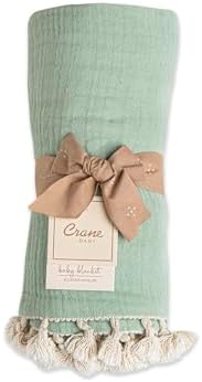 Crane Baby 6 Layer Muslin Swaddle Blanket Evergreen 30 x 40