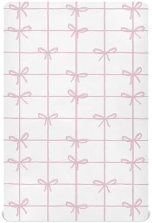 Pink Checkered Bow Ribbon Crib Sheets for Baby Toddler