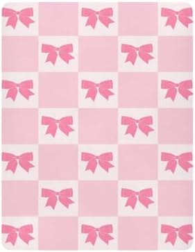Y2K Checkered Crib Sheets with Pink Bows and Ribbons