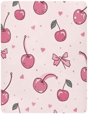 Pink Cherry Bow and Heart Crib Sheets for Baby Toddler