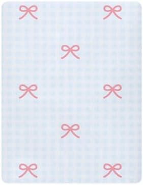 KICPOAY Fitted Crib Sheets with Blue Checkered and Pink Bows