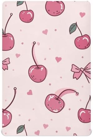 Pink Cherry Bow and Heart Crib Sheets for Baby Toddler