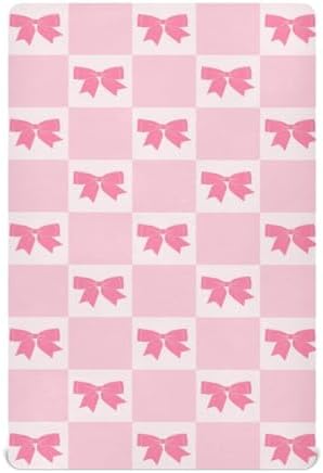 Y2K Checkered Crib Sheets with Pink Bows and Ribbons