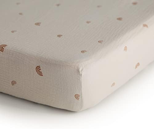 Mushie Extra Soft Muslin Crib Sheet Rainbows 24x38