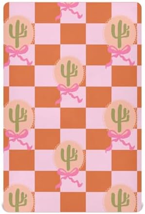 Gbjiemia Cactus and Bow Crib Sheets for Neutral Bassinet