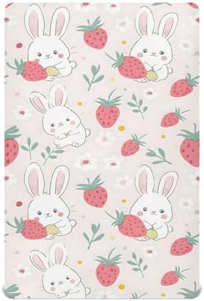 ALAZA Rabbit Strawberry Forest Crib Sheet for Girls and Boys