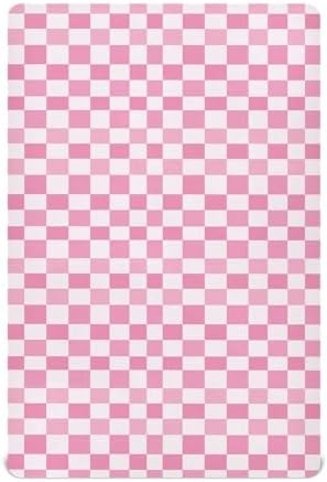 KICPOAY Light Pink Checkered Crib Sheets
