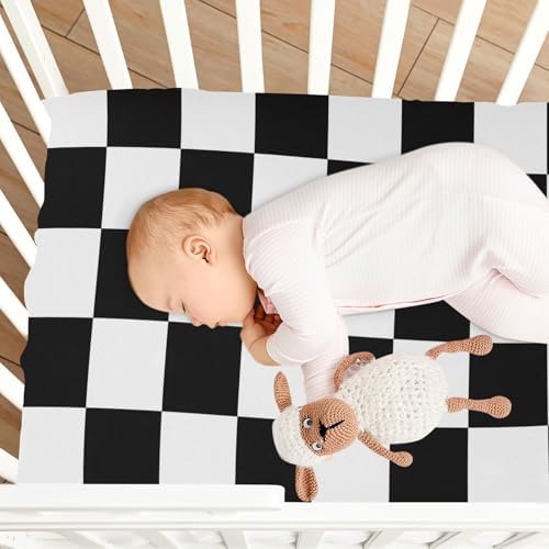 JIPONI Simple Checked Crib Sheet - Breathable Playard Toddler Mattress Cover