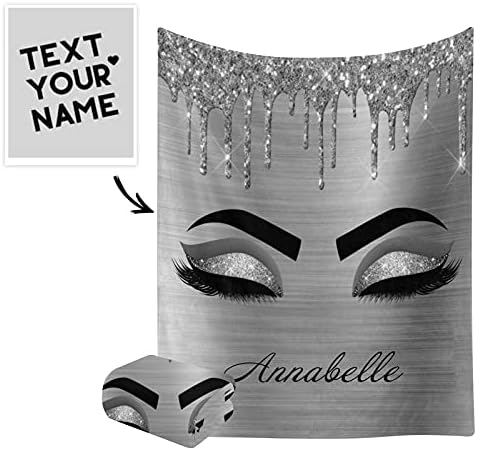 Custom Glitter Eyelash Print Baby Blanket with Name