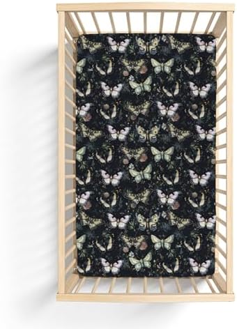 Gothic Moth Black Floral Crib Sheets 28x52 Universal Fit