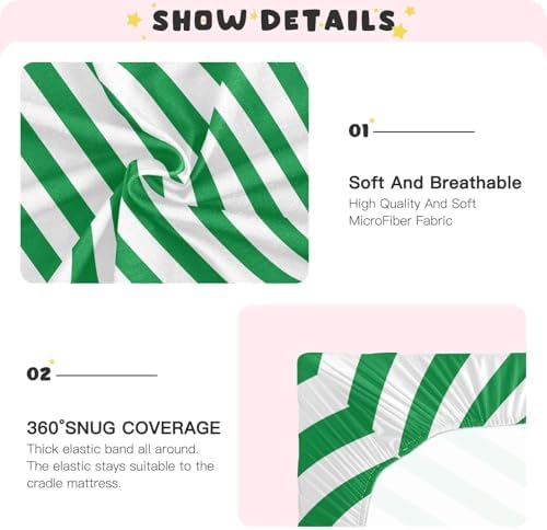 KICPOAY Green White Diagonal Crib Sheets Stretchy Playard Sheets 52x28in for Baby
