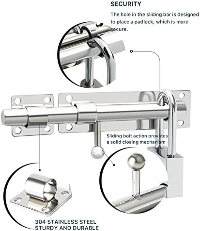 SHAUNI Gate Latch Bolt Lock 6-Inch Polished Chrome