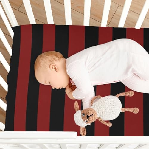 KICPOAY Red and Black Stripes Crib Sheet for Baby