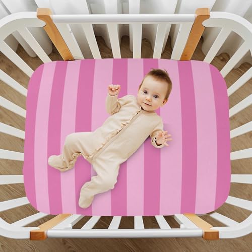 Dark Light Pink Stripes Fitted Crib Sheets for Baby Toddler