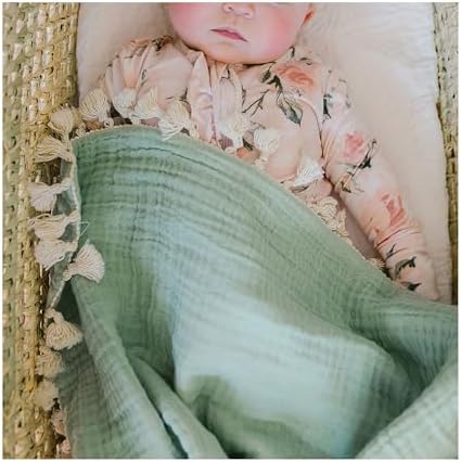 Crane Baby 6 Layer Muslin Swaddle Blanket Evergreen 30 x 40