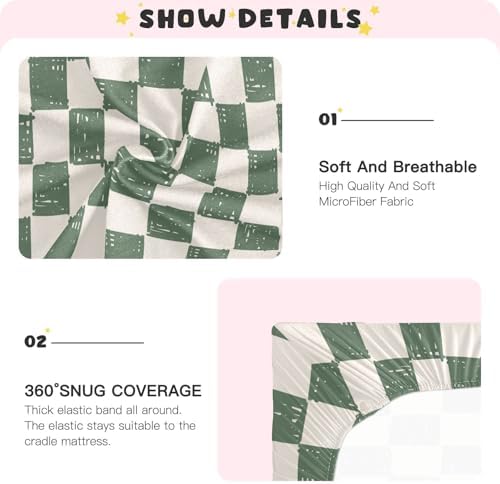 Light Green Checkerboard Doodle Fitted Crib Sheets for Baby