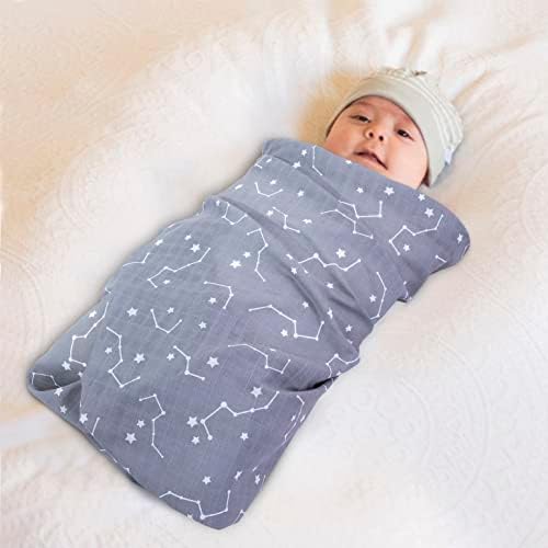 Little Grape Land Muslin Swaddle Blankets 47x47 3 Pack StarsGrey