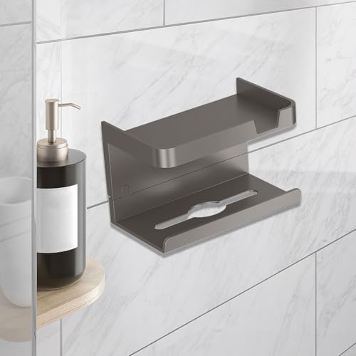 Wall Mounted Toilet Paper Holder with Large Shelf and Storage