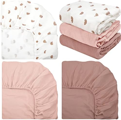 Newwiee 3 Pcs Muslin Crib Sheets 24 x 38 Cotton Fitted Baby Bedding