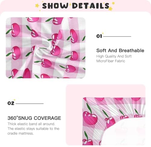 ALAZA Pink Cherry Fruit Crib Sheets for Girls and Boys