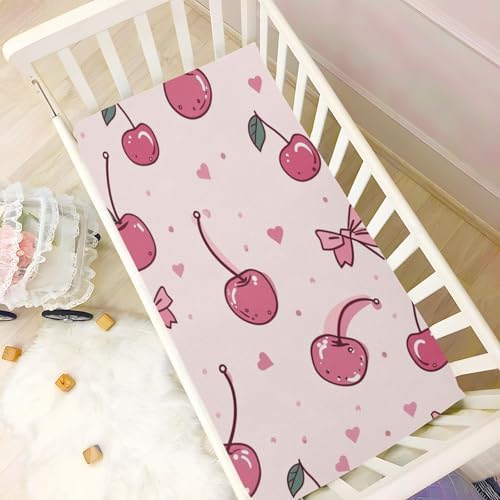 Pink Cherry Bow and Heart Crib Sheets for Baby Toddler
