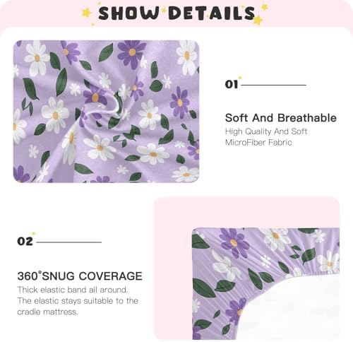 MNSRUU Crib Sheets Purple White Daisy Soft Breathable