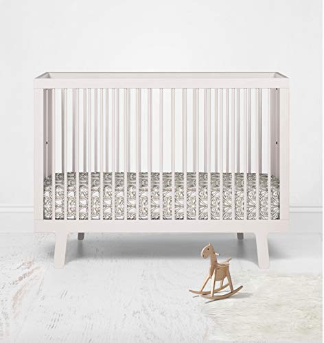 Bacati ONE Damask Brown on White Printed Crib Fitted Sheet