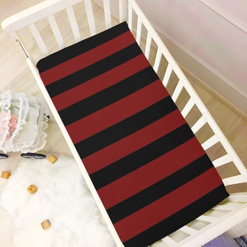 KICPOAY Red and Black Stripes Crib Sheet for Baby
