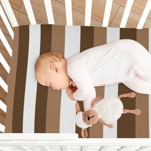 Brown White Stripes Fitted Crib Sheets for Baby
