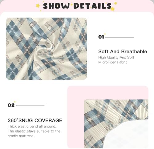 Wassud Pastel Blue Plaid Crib Sheets Set for Boys and Girls