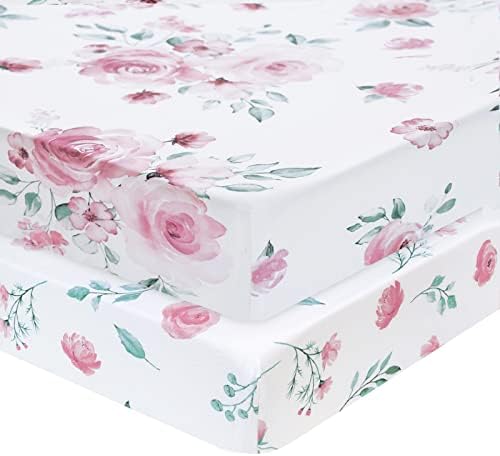 Davids Kids 2 Pack Cotton Mini Crib Sheets Floral Pattern