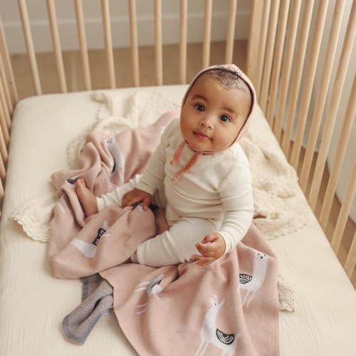 Bleu La La Knit Swaddling Blanket - Llama Pink