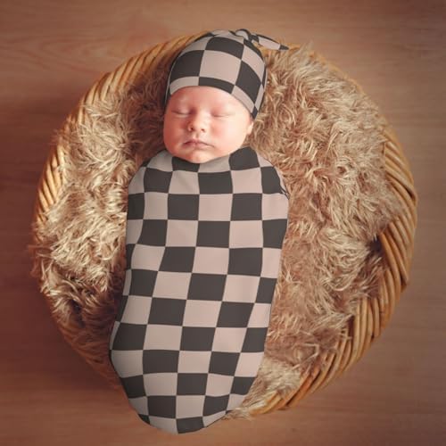 KiuLoam Coffee Brown Checkered Plaid Swaddle Blanket Set