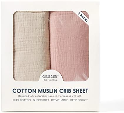 GRSSDER Soft Muslin Crib Sheets 2 Pack 100 Cotton for Babies