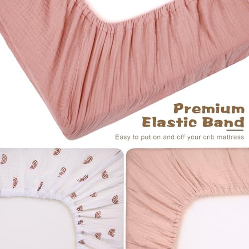 Newwiee 3 Pcs Muslin Crib Sheets Neutral Soft Fitted for Boys Girls