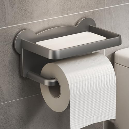 Toilet Paper Holder with Phone Shelf - No Drilling Wall Mount Modern Design