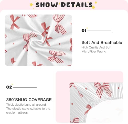 KICPOAY Red Stripe Coquette Bow Dots Crib Sheets