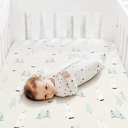 GRSSDER Stretch Jersey Crib Sheets Set 2 Pack Wild Forest Mongooses Design